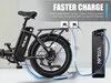 An electric bicycle battery is shown charging next to the bicycle. Produktbild-Vorschau
