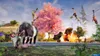 A chaotic scene with a goat in the foreground, people flying through the air, and explosions in the background. Náhled obrázku produktu