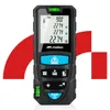 A digital laser distance measurer is shown against a white background with abstract red graphic elements. Anteprima dell’immagine prodotto