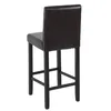 A back view of a dark brown bar stool with black wooden legs against a white background. Podgląd zdjęcia produktu