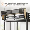 Close-up view of the top section of a bunk bed, highlighting a removable storage shelf. Podgląd zdjęcia produktu