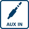 A graphic icon representing an auxiliary input connection with the text 'AUX IN' below it. Produktbild-Vorschau