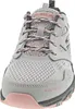 A close-up front view of a gray and pink Skechers trail running shoe. Produktbild-Vorschau