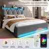 A bed with LED lighting and promotional graphics at the bottom. Produktbild-Vorschau