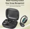 A product image showing a pair of black wireless earbuds and their charging case, with marketing text overlayed. Podgląd zdjęcia produktu
