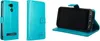 A collage of three images showing a turquoise flip-style phone case from different angles. Podgląd zdjęcia produktu
