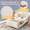 A children's bed with a cosmic theme and a close-up of the fabric. Produktbild-Vorschau