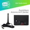 A marketing image showing the back of a stereo system with an antenna and various ports, along with text highlighting features. Anteprima dell’immagine prodotto