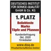 A marketing graphic indicating a product has won first place in a customer survey for the most popular brand of pots and pans. Produktbild-Vorschau