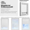 An image showing instructions for selecting the correct size for a window blind, with examples of the blind in different states of openness. Podgląd zdjęcia produktu