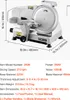 A commercial meat slicer with dimensions and specifications displayed. Náhled obrázku produktu