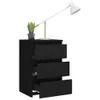 A black nightstand with three drawers, a plant, and a lamp on top, set against a white background. Náhled obrázku produktu