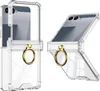 A transparent phone case with a gold ring holder, shown from two angles. Náhled obrázku produktu