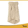 A beige knitted dog sweater with a cable knit pattern and a rolled collar, shown from the back. Náhľad obrázku produktu