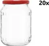 A clear glass jar with a red lid is shown against a white background. Náhled obrázku produktu