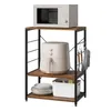 A kitchen shelf unit with a microwave, air fryer, plates, and storage bin. Produktbild-Vorschau