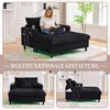 A collage of images showcasing a black chaiselongue sofa with various features. Voir les images du produit