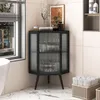 80CM Boden Eckschrank, Schwarz, 2 Ebenen mit Glastüren & Produktbild-Vorschau 1