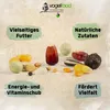 A collection of bird food ingredients with descriptive text boxes. Produktbild-Vorschau