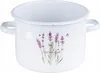 A white enamel pot with a lavender design and the word 'lavender' written on it. Podgląd zdjęcia produktu