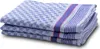 A stack of three folded blue and white checkered towels with red and blue stripes. Anteprima dell’immagine prodotto