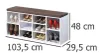 A shoe cabinet with a cushioned seat on top, filled with various shoes. Náhľad obrázku produktu