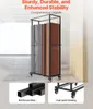A metal chair cart filled with chairs, with close-up insets showing reinforced steel and multi-point welding. Anteprima dell’immagine prodotto