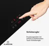 A hand is shown interacting with the touch controls of a black glass ceramic cooktop. Produktbild-Vorschau