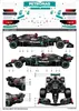 A diagram showing the placement of decals and logos on a Mercedes-AMG F1 W11 EQ Performance model car. Produktbild-Vorschau