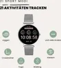 A smartwatch is displayed in the center, surrounded by icons representing different activities and text describing its features. Anteprima dell’immagine prodotto