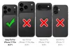 Four phone cases are shown, with checkmarks and crosses indicating compatibility. Produktbild-Vorschau
