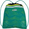 A green drawstring bag with a lizard pattern and reflective stripes. Podgląd zdjęcia produktu