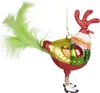 A glass ornament shaped like a rooster, decorated with glitter and feathers, against a white background. Voir les images du produit
