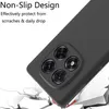 A close-up of a black phone case, showing its camera module and text highlighting its non-slip design and protective features. Produktbild-Vorschau