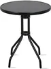 A black round bistro table with a glass top and three metal legs, shown against a white background. Produktbild-Vorschau