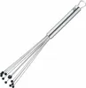 A stainless steel whisk with black tips on a white background. Anteprima dell’immagine prodotto
