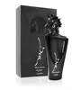 A black perfume bottle with a horse head cap and its matching box are displayed against a white background. Voir les images du produit