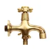 A brass faucet with two outlets, presented against a white background. Podgląd zdjęcia produktu