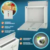 A collage of images showcasing a white mailbox with various features highlighted by text and icons. Produktbild-Vorschau