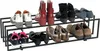 A multi-tiered black metal shoe rack filled with various types of shoes. Náhled obrázku produktu