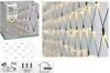 A collage of product packaging, a close-up of LED lights on a net, and icons indicating product features. Produktbild-Vorschau