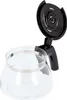 A clear glass coffee pot with a black lid. Voir les images du produit