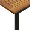 A close-up view of the corner of a wooden table with a black metal leg. Podgląd zdjęcia produktu