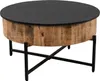 A round coffee table with a wooden base and a black top, shown on a white background. Produktbild-Vorschau