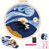 A punch needle embroidery kit with a finished "Starry Night"-inspired design, threads, and tools. Produktbild-Vorschau