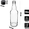 A clear product shot of a glass bottle with accompanying measurement and quantity indicators. Produktbild-Vorschau