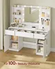 A white vanity table with a mirror and lights, filled with makeup and accessories. Produktbild-Vorschau
