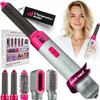 A woman is holding a hair styling tool, with the product and its accessories displayed around her. The image is a collage of product shots and a lifestyle image. Produktbild-Vorschau