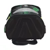 The back view of a children's backpack with a green and black pattern. Náhled obrázku produktu