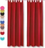 Two red curtains with loops at the top are displayed against a white background. To the left of the curtains, a vertical stack of colored circles shows available color options. Podgląd zdjęcia produktu